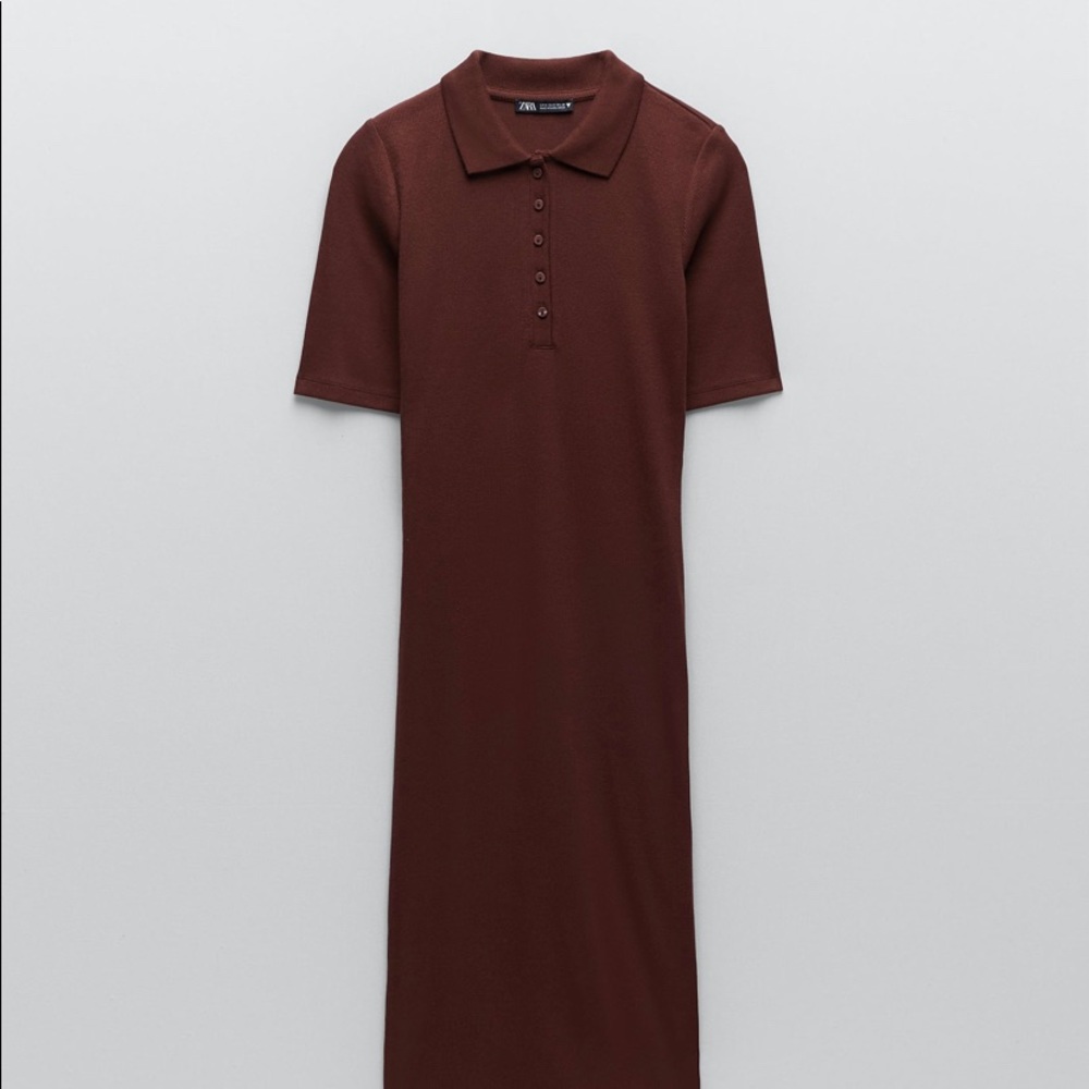 BURGUNDY FITTED COTTON POLO DRESS ZARA